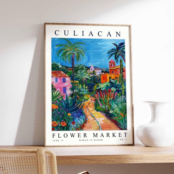 Culiacan Flower Market Poster Print Sinaloa Floral Wall Art Mexico Decor Botanical Latin America Travel