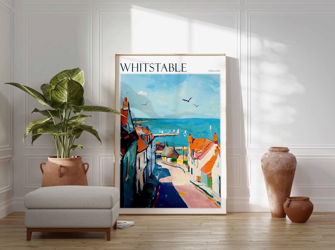 Whitstable England Steep Old Street to the Sea Sailboats Poster - Image 2