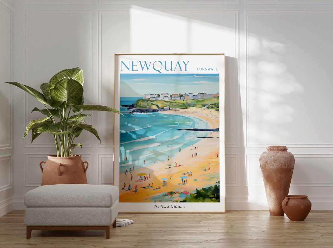 Newquay Cornwall Surf Beach and Headland Town Panorama Poster - Image 3