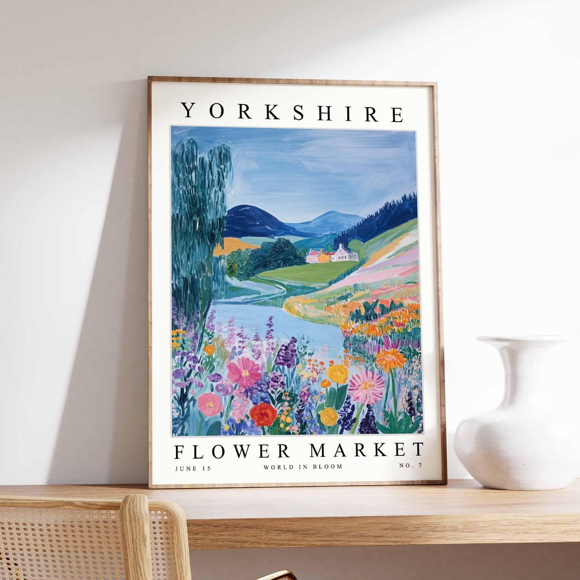 Yorkshire England Flower Market River Willow Village Bloom Poster