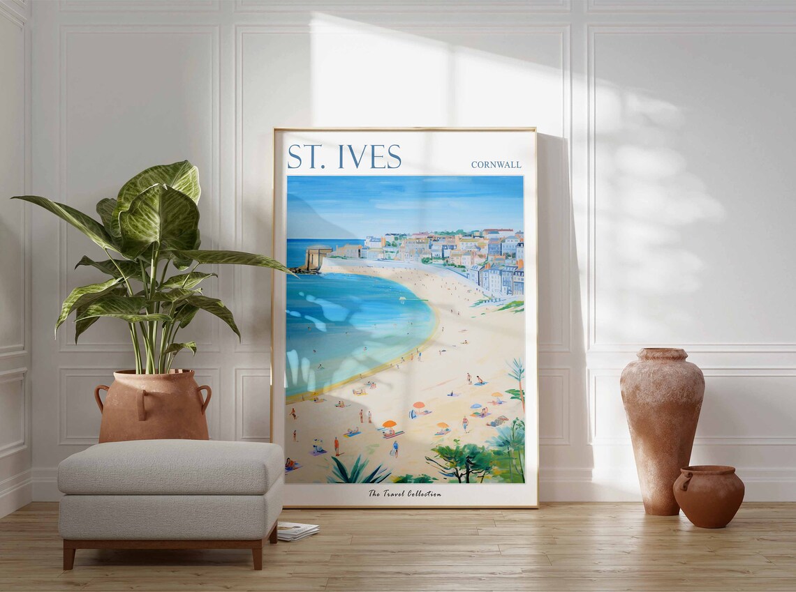 St. Ives Cornwall Beach Harbor Town Seaside Watercolor Poster - Image 3