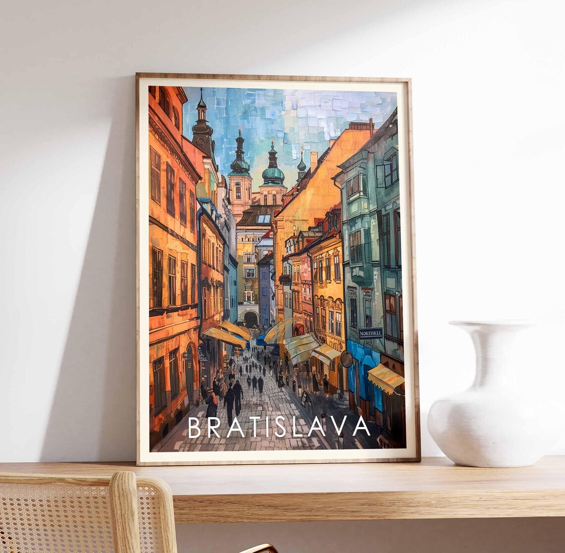 Bratislava Busy Old Town Street With Crowds Church Towers Poster