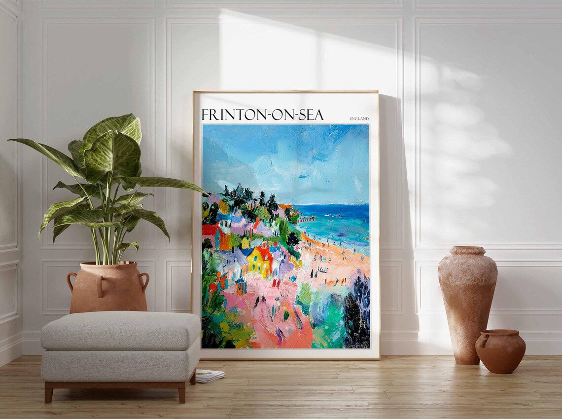 Frinton On Sea Impressionist Beach Huts Crowded Beach Summer Travel Poster - Image 3
