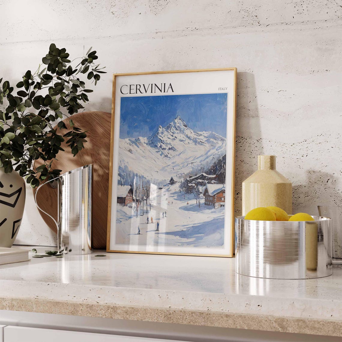 Cervinia Italy Long Ski Slope Rich Deep Blue Oil Painting Poster - Image 2