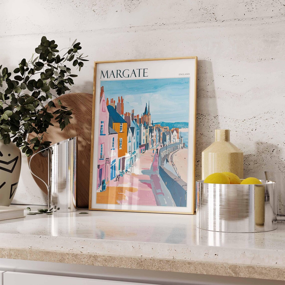 Margate England Seafront Street Church Spire Coastal Town Poster - Image 2