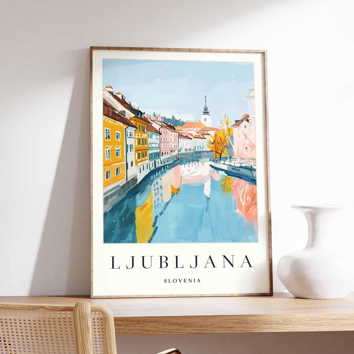 Ljubljana Slovenia Canal Houses Colorful Riverfront Cityscape Poster