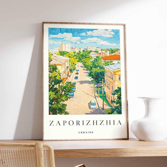 Zaporizhzhia Poster Ukraine Travel Print Ukrainian City Wall Art Dnieper River Decor Zaporizhzhiatravel European Cityscape