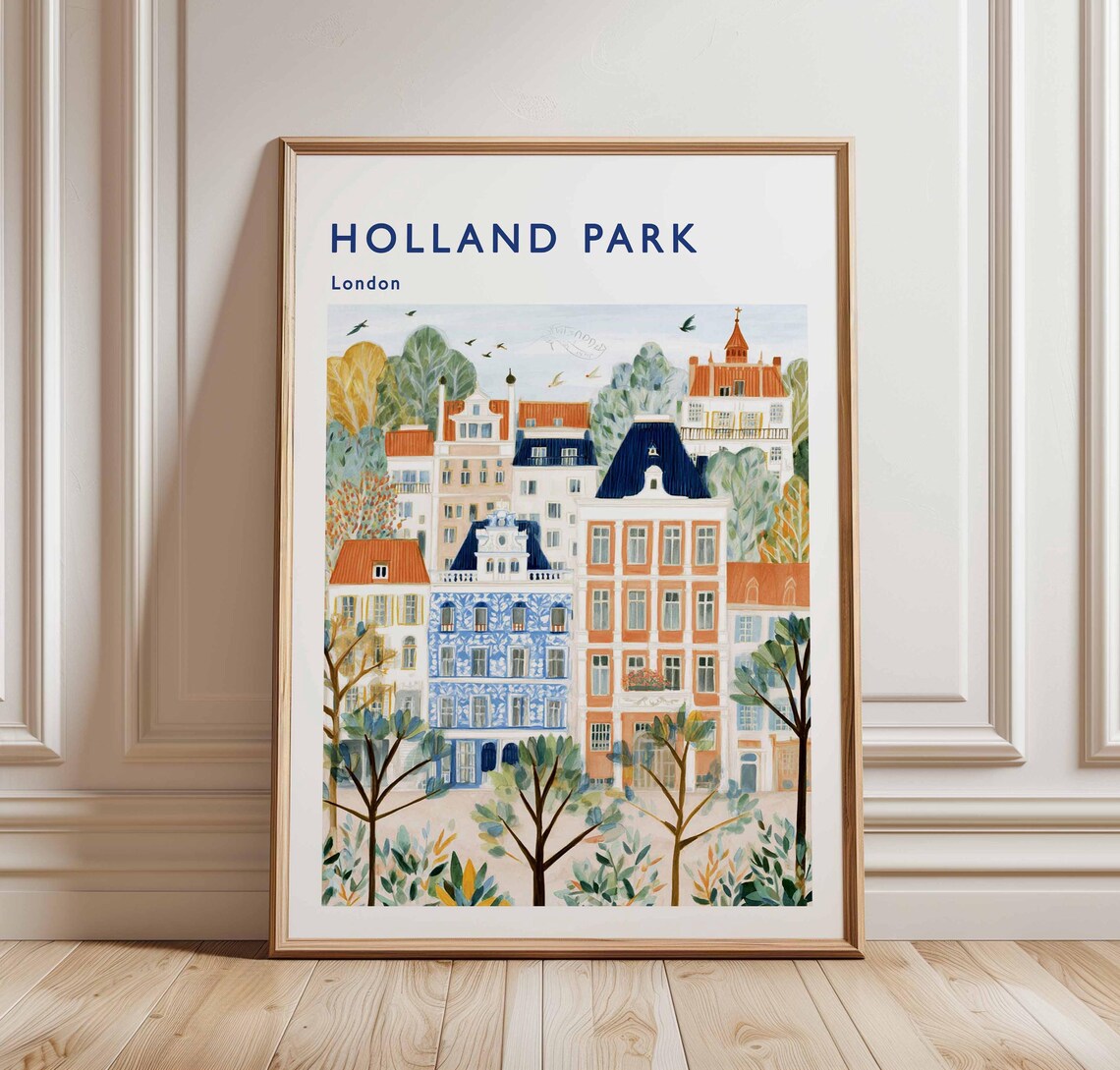 Holland Park London Charming Townhouses Cityscape Travel Poster