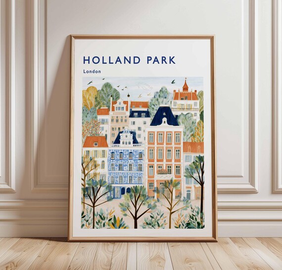 Holland Park London Charming Townhouses Cityscape Travel Poster