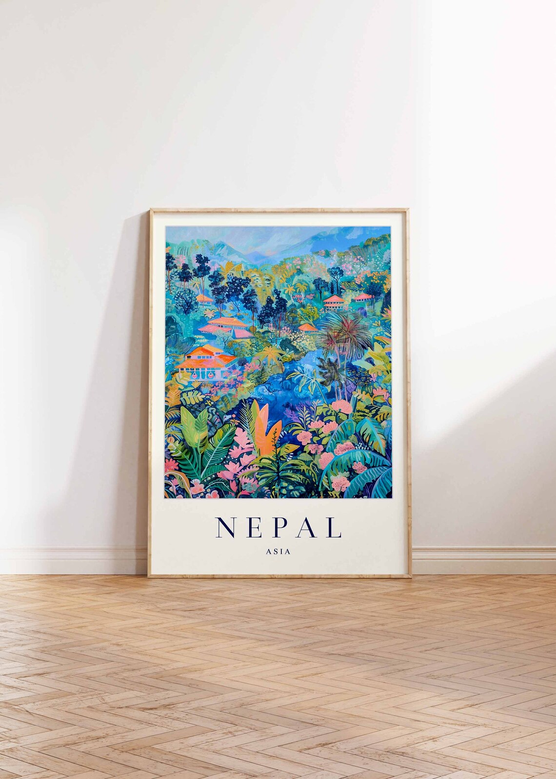 Nepal Lush Jungle Valley Red Temple Roofs Asia Travel Poster - Image 2