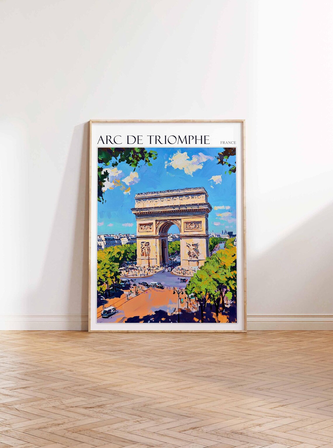 Arc de Triomphe Paris France Leafy Green Avenue Aerial Art Poster - Image 3