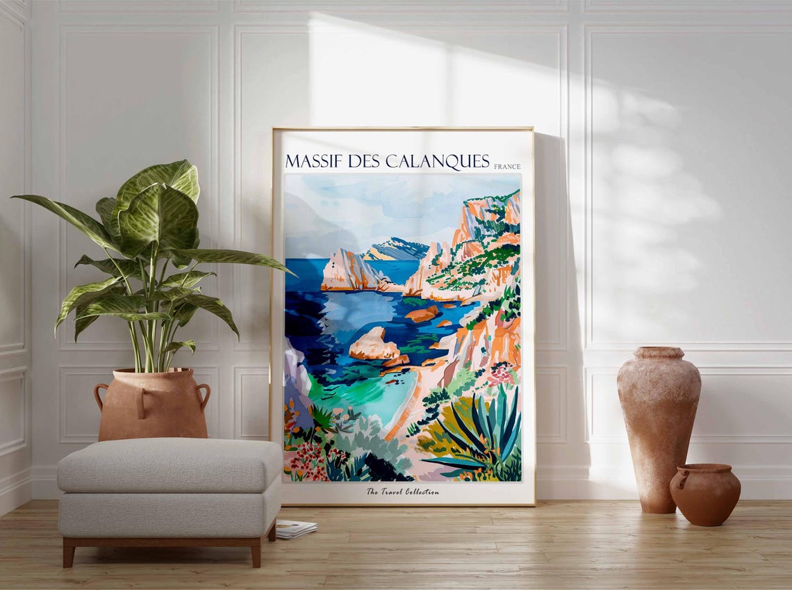 Massif Des Calanques Poster France Travel Print French Decor Europe Travel Poster European Wall Art Massif Des Calanques Travel Poster - Image 3