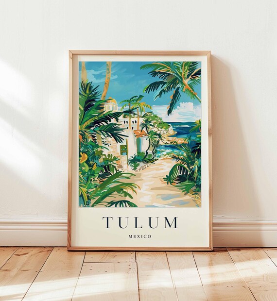 Tulum Mexico Travel Poster Palm Trees And Caribbean Coast View