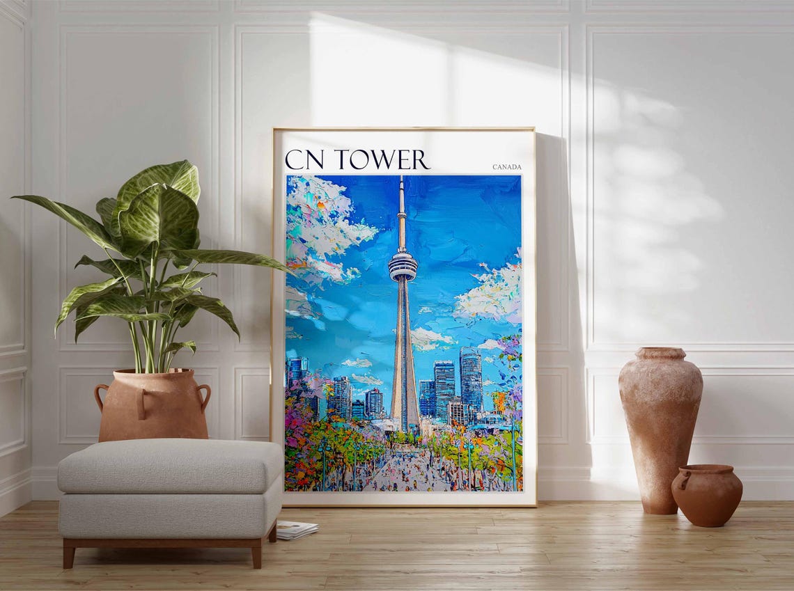 CN Tower Canada Toronto Busy Flower Avenue Street Scene Poster - Image 2