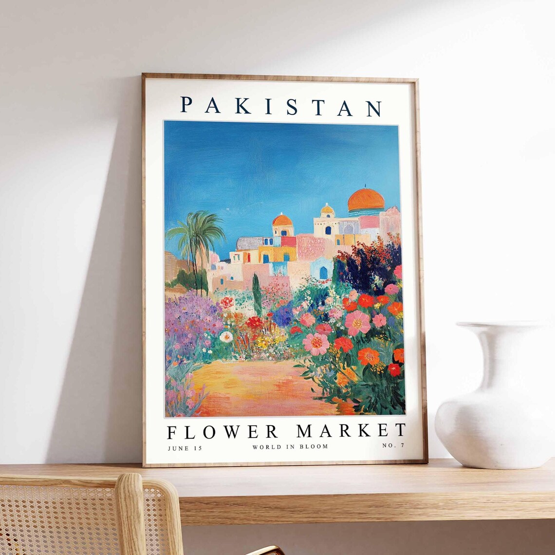 Pakistan Flower Market Domed City Orange Path Garden Art Poster