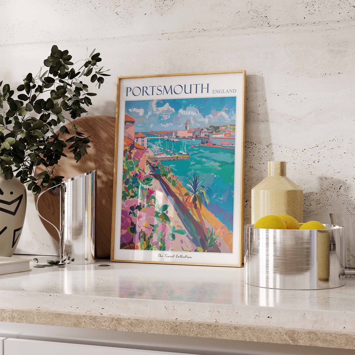 Portsmouth England Colorful Harbor Coastal View Travel Collection Poster - Image 3