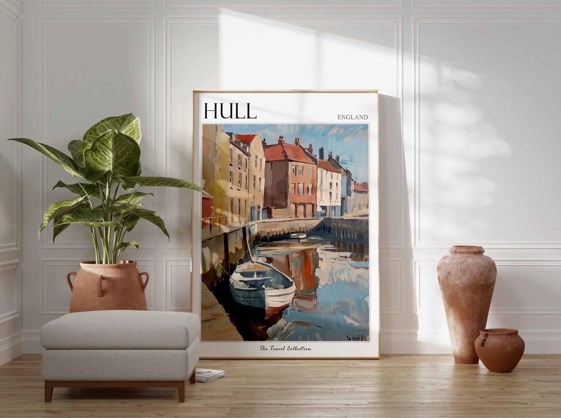 Hull England Quiet Canal Moored Boat Brick Quay Travel Poster - Image 2