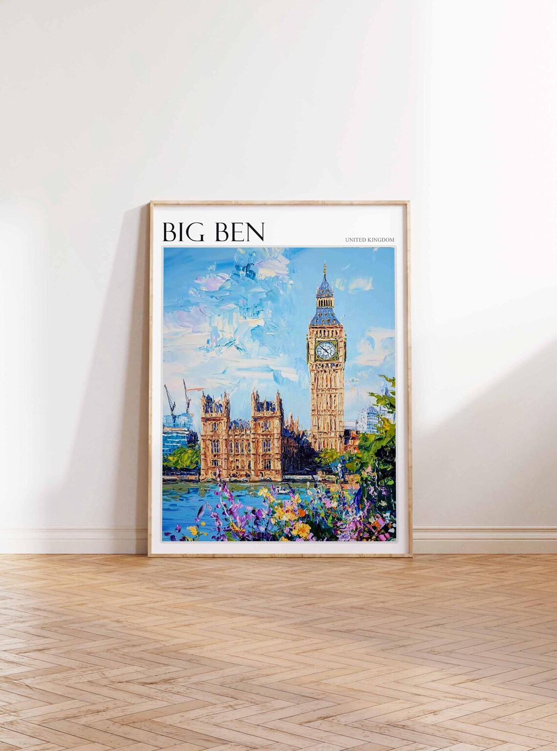 Big Ben United Kingdom Parliament Thames Wildflowers Scene Poster - Image 3