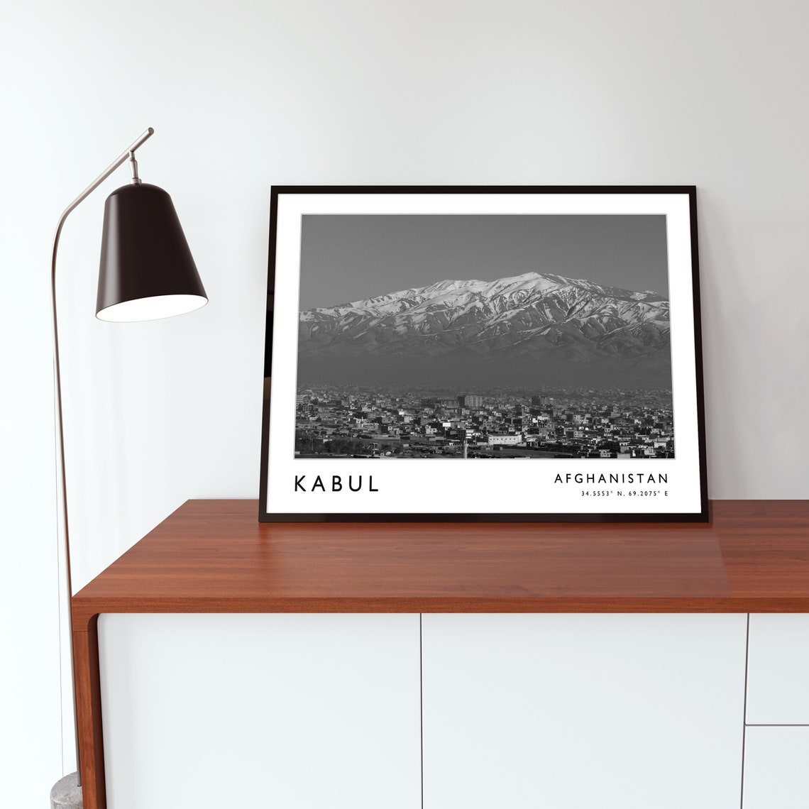 Kabul Afghanistan Snowcapped Mountain City Black White Poster - Image 3