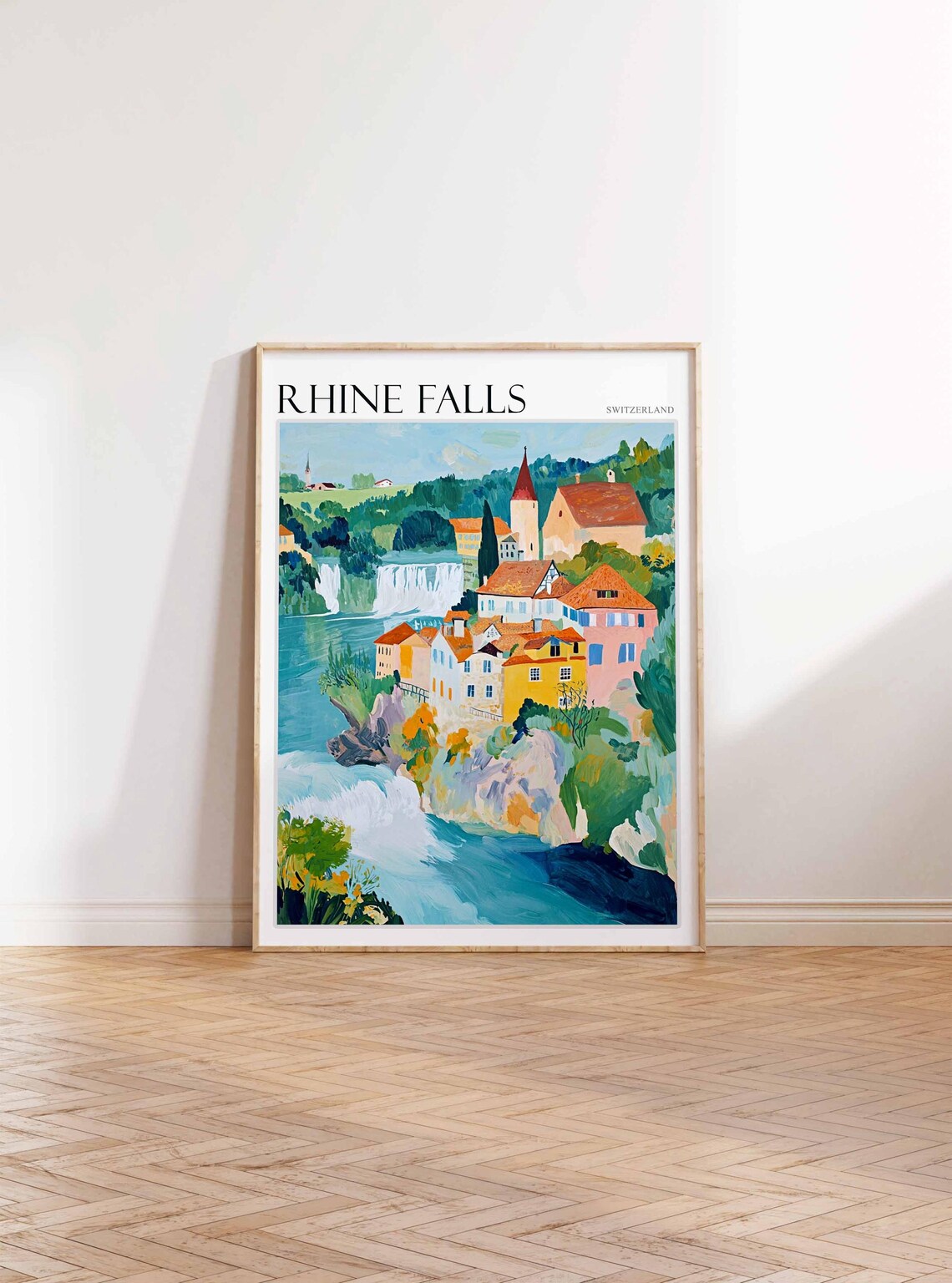 Rhine Falls Switzerland Riverside Village Church Waterfall Poster - Image 2