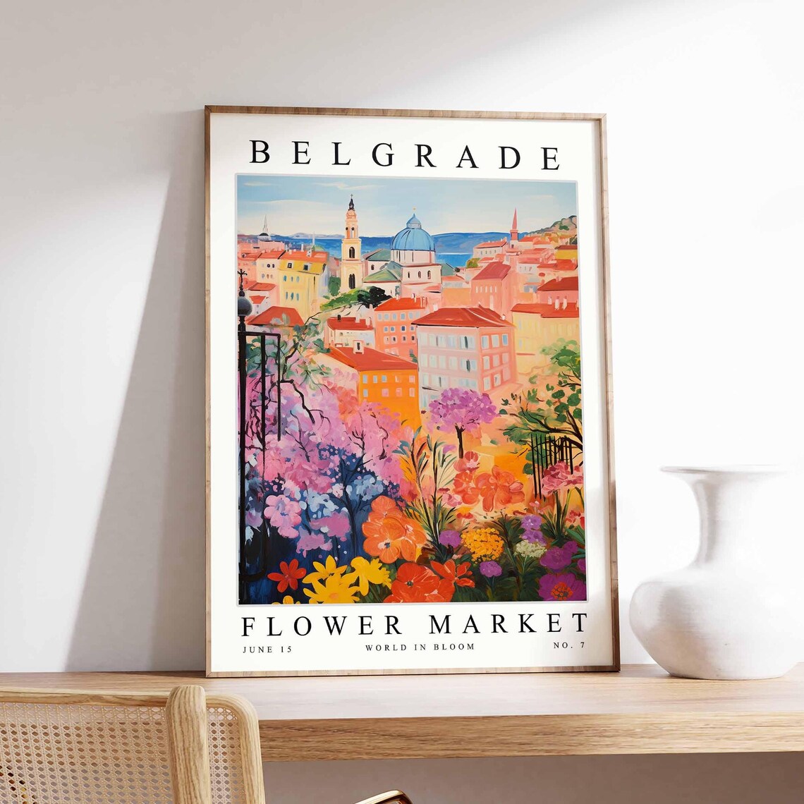 Belgrade Flower Market Rooftops Dome Bell Tower Floral Poster No 7