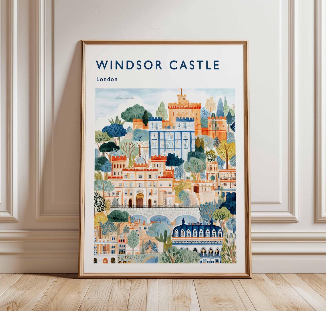 Windsor Castle London Colorful Royal Palace Illustration Travel Poster