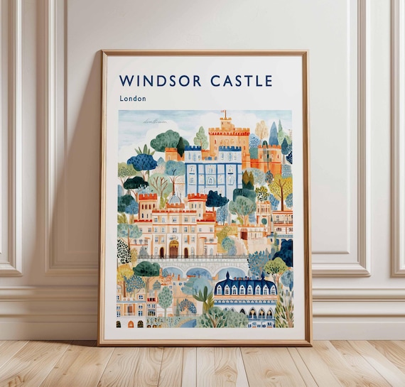 Windsor Castle London Colorful Royal Palace Illustration Travel Poster