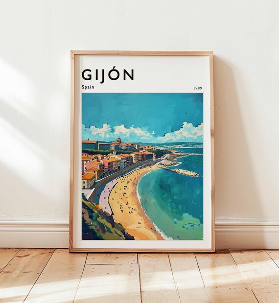 Gijon Spain Travel Poster Asturias Coastal Wall Art
