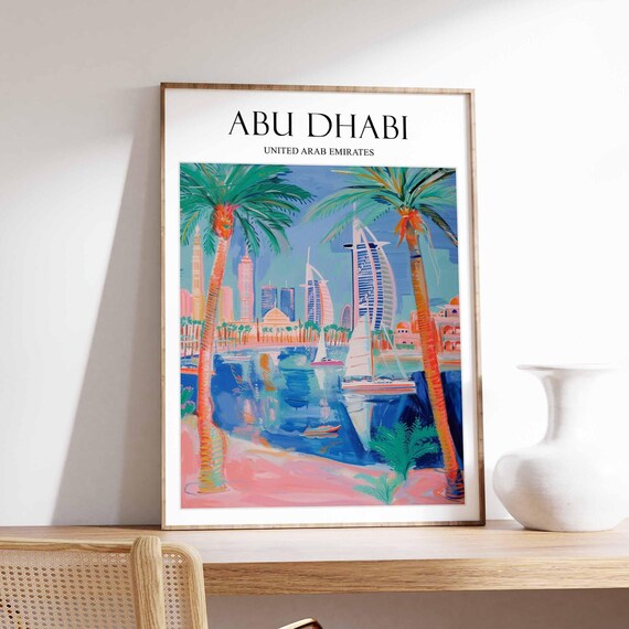 Abu Dhabi UAE Palm Marina Sail Towers Waterfront Skyline Art Poster