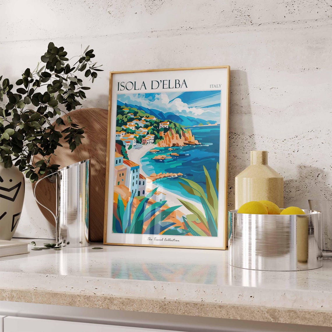 Isola d'Elba Italy Dramatic Coastal Cliffs Beach Cove Travel Poster - Image 2