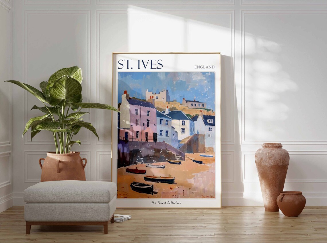 St Ives England Coastal Town and Harbour Boats Painting Poster - Image 3