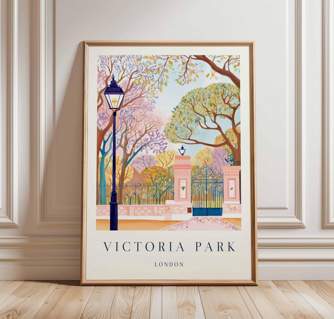 Victoria Park London Ornate Pink Gates Lamppost Garden Entry Poster