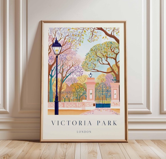 Victoria Park London Ornate Pink Gates Lamppost Garden Entry Poster