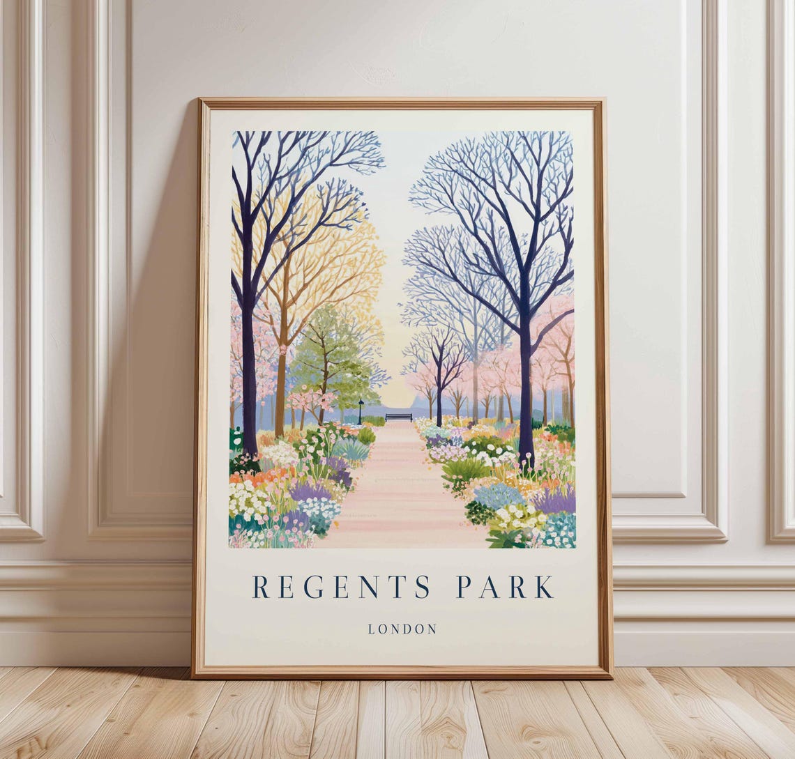 Regents Park London Flower Path Spring Blossom Illustration Poster