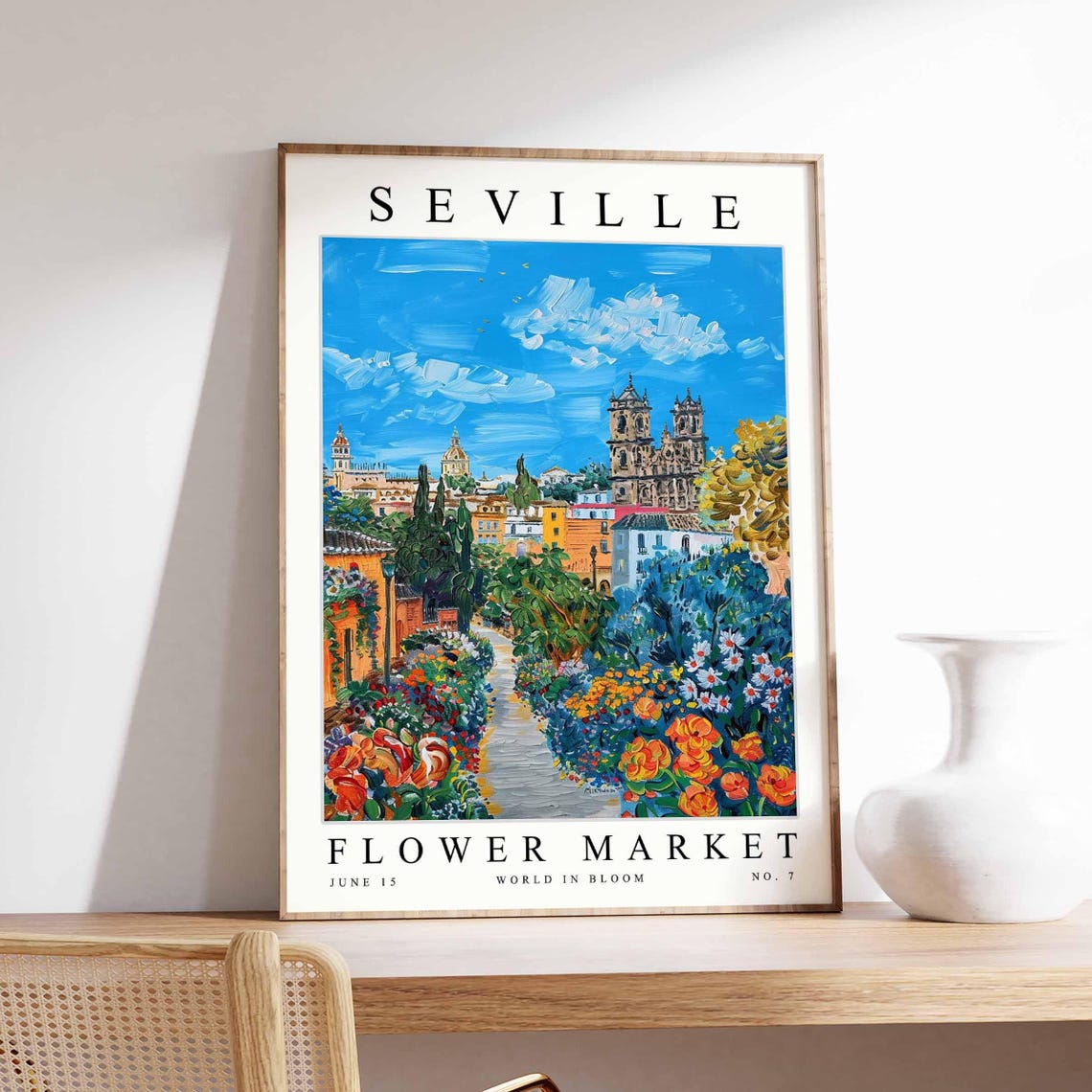 Seville Flower Market Poster Sevilleprint Spanish Floral Wall Art Sevillefloral Decor Botanical Spain Print Europe Travel