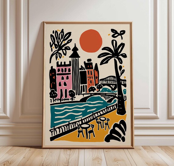Southbank London Travel Poster Thames River Uk City Art