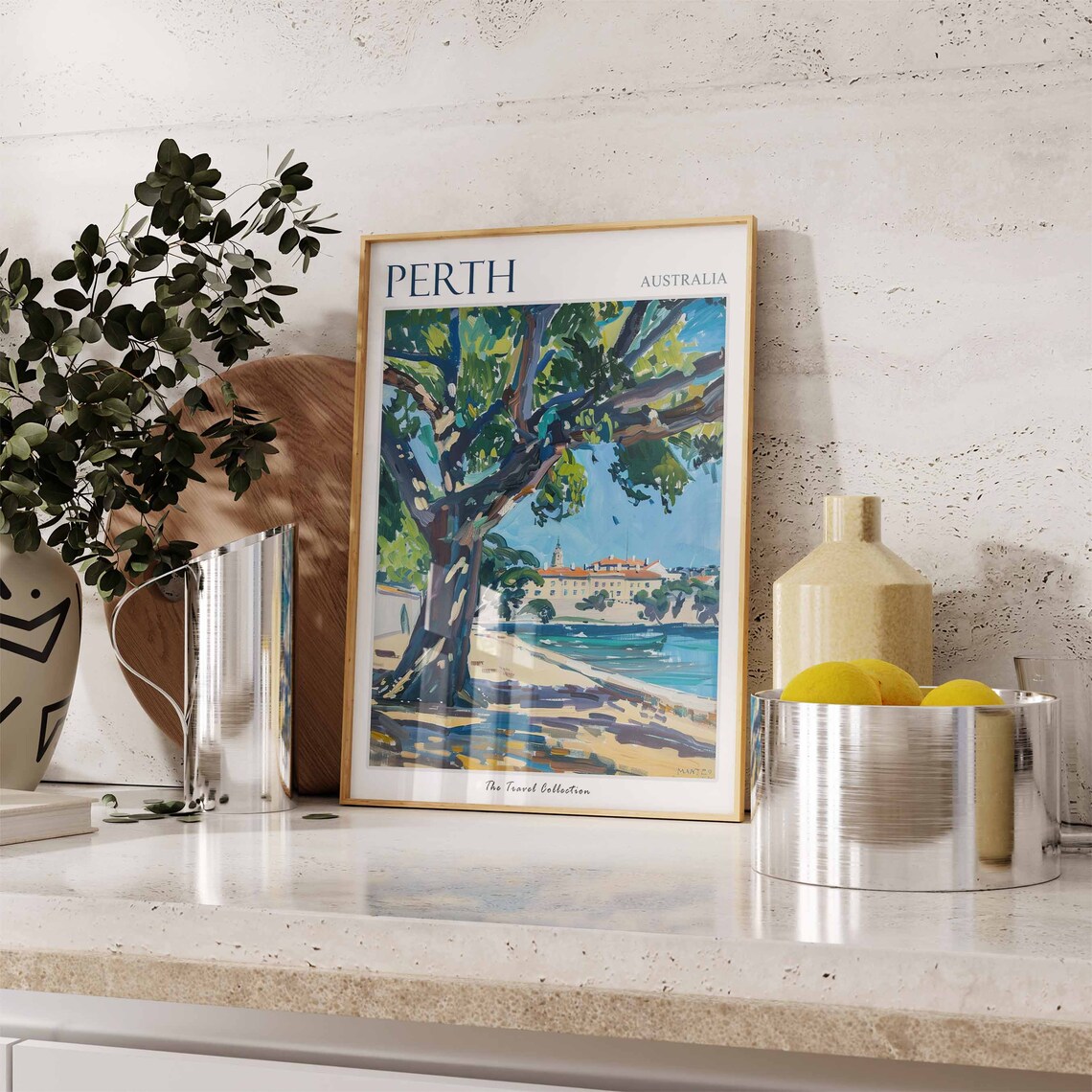 Perth Australia Painted River Foreshore Gum Tree Historic Buildings Poster - Image 2