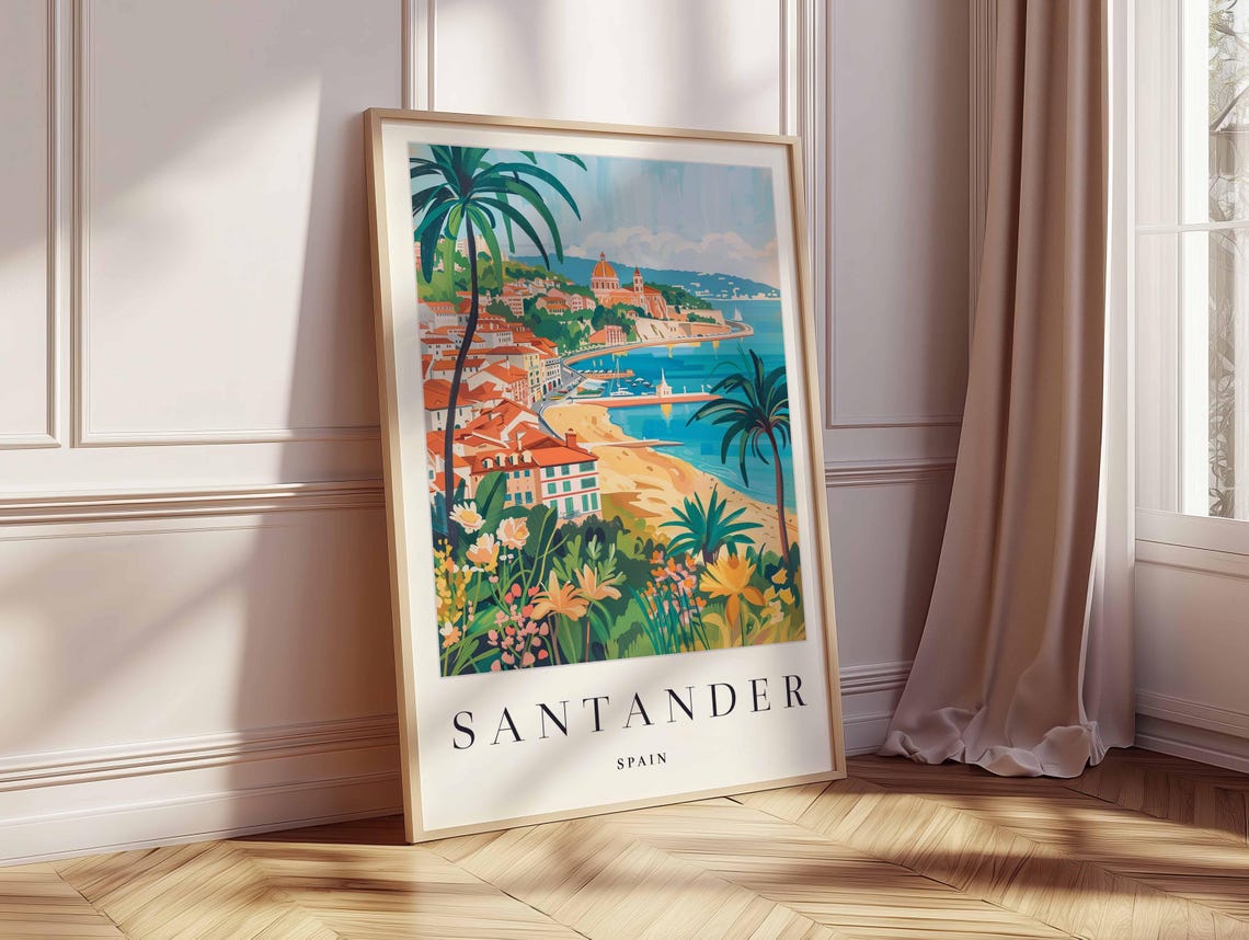 Santander Spain Pink Boulevard Garden Path Above the Bay Poster - Image 2