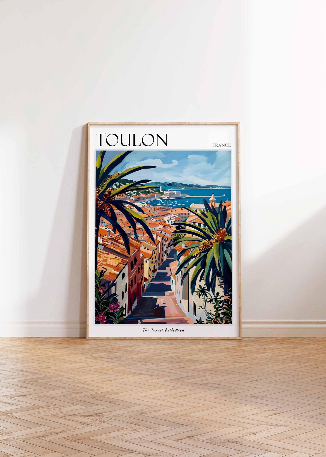 Toulon France Rooftop Harbor View Palms Painted Travel Poster - Image 2