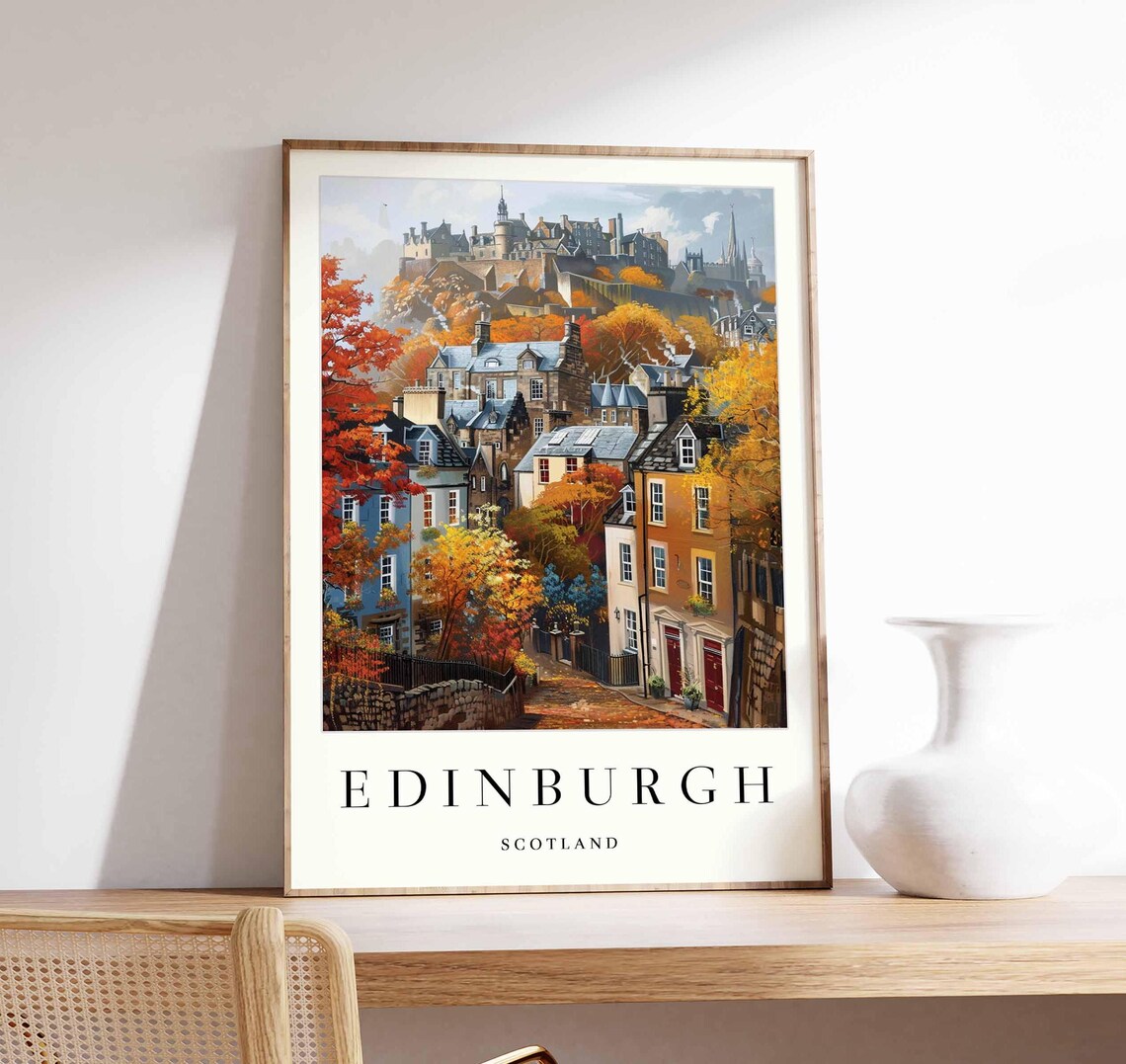 Edinburgh Scotland Autumn Castle Hill Old Town Travel Poster
