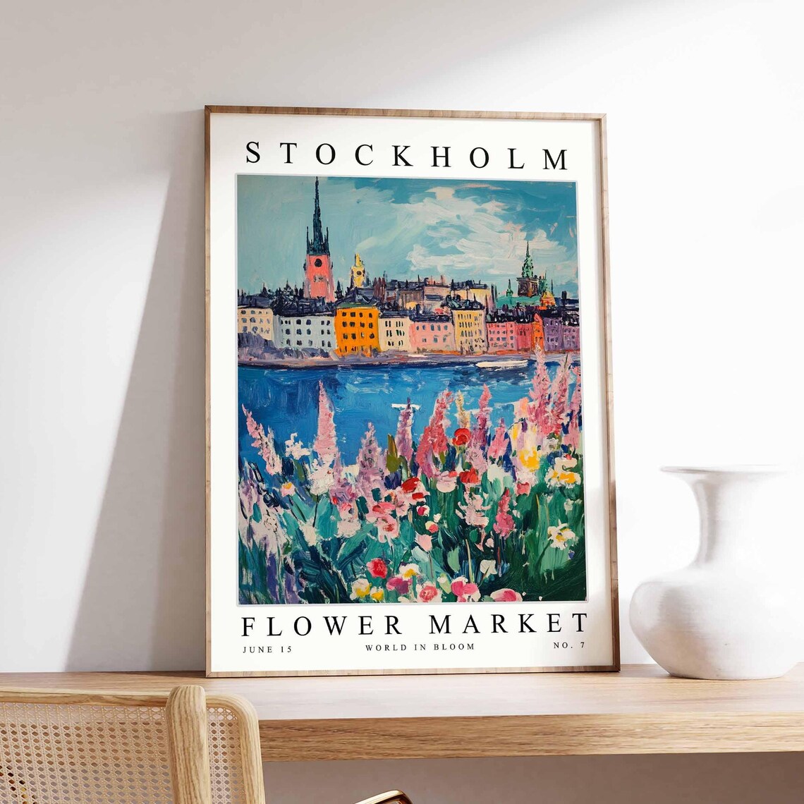 Stockholm Flower Market Church Spire Pink Astilbe Bloom Poster