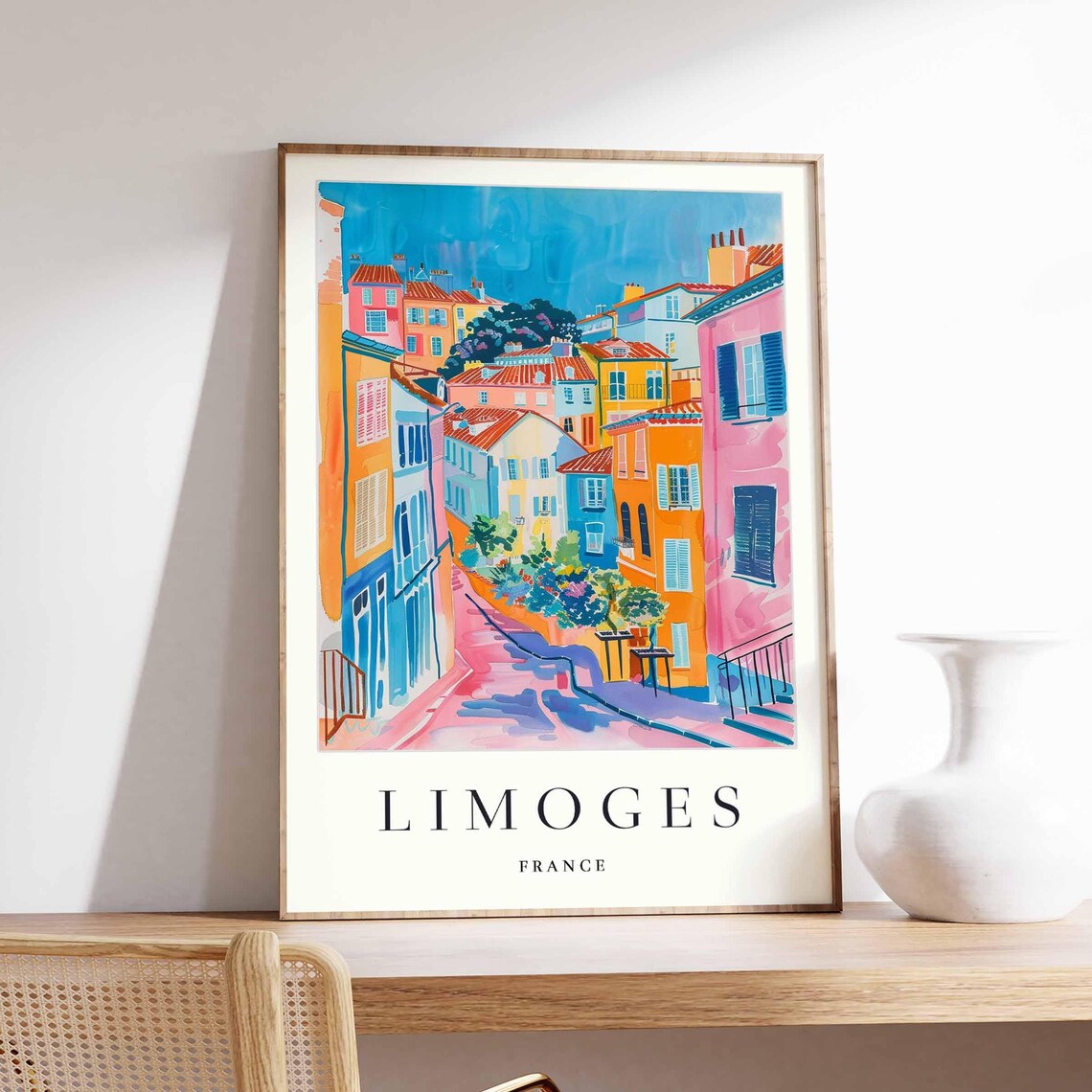 Limoges France Colorful Cityscape Travel Poster