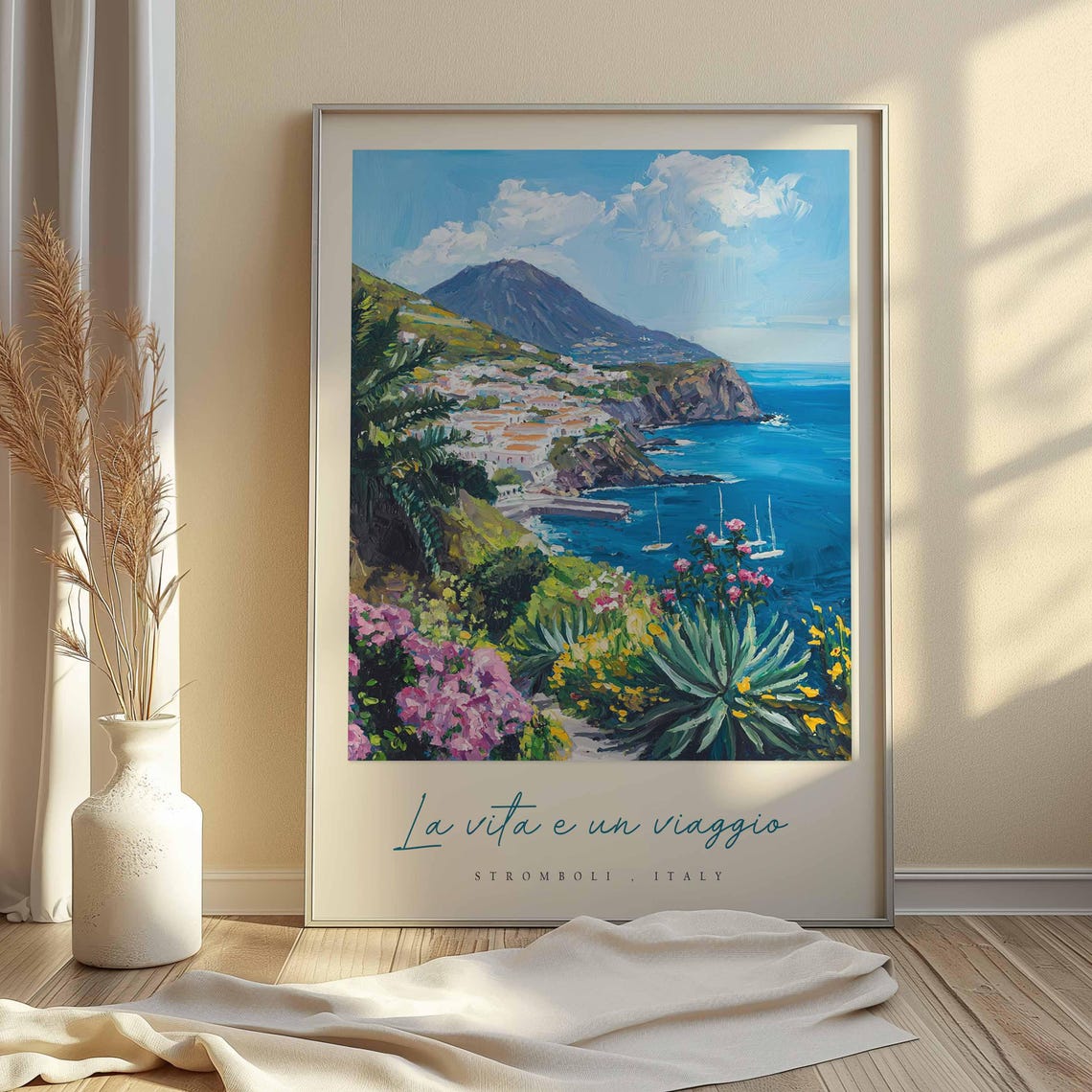 Stromboli Italy Town Poster Island Between Volcano Bay And Blooms - Image 2