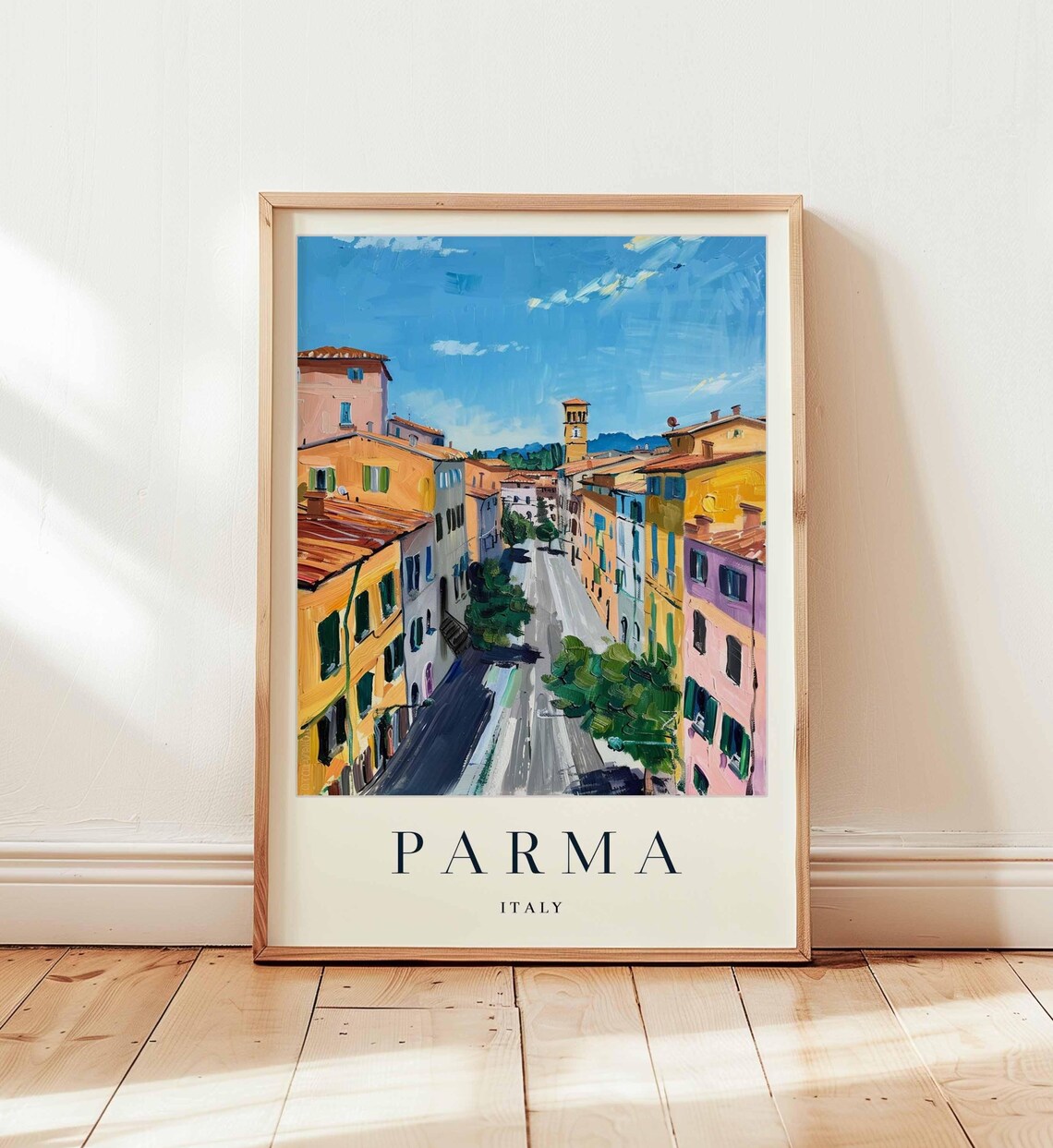 Parma Italy Sun Drenched Colorful Old Street Painted Travel Poster