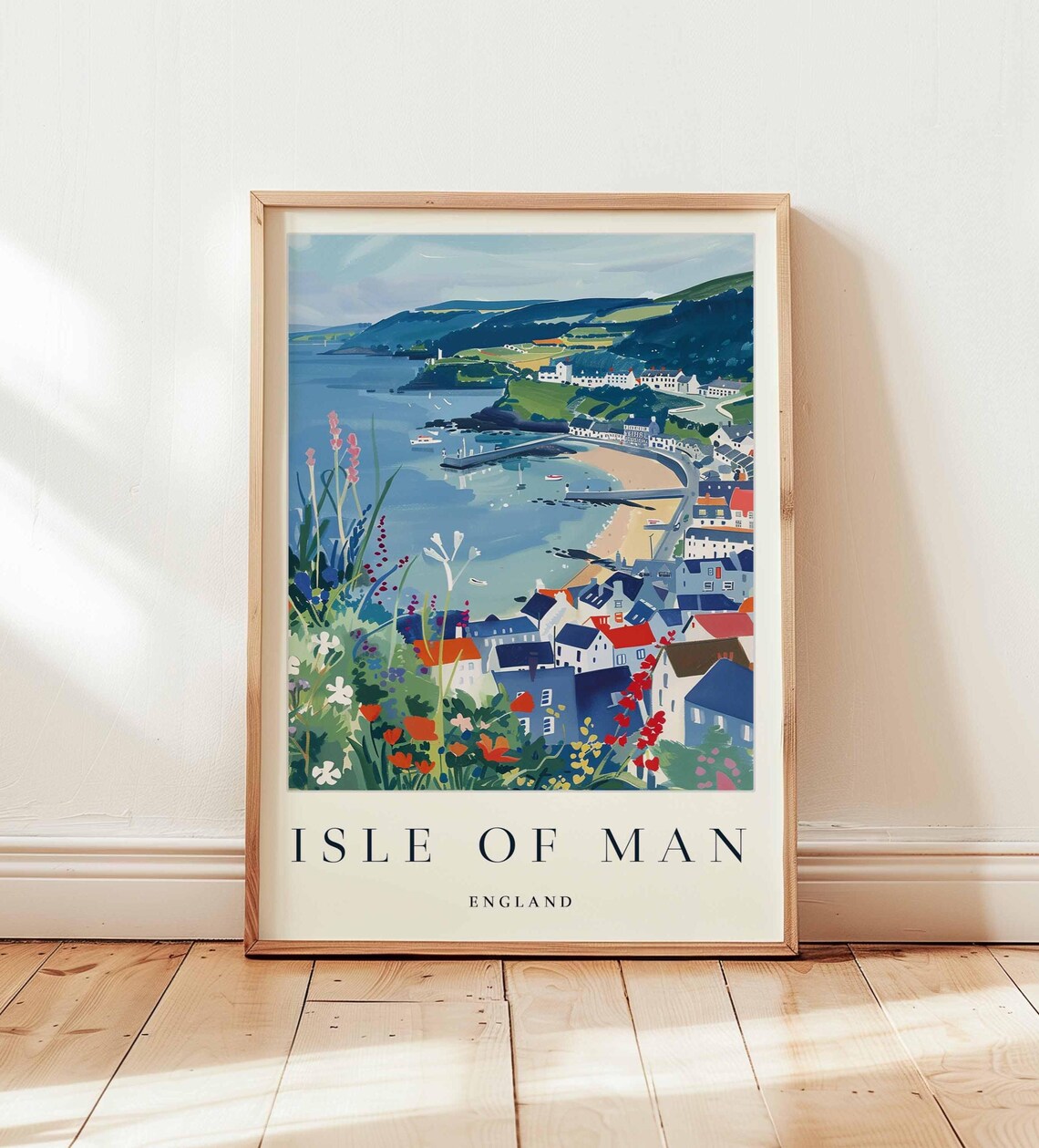 Isle of Man England Seaside Town Travel Poster Wildflower Coast Artwork
