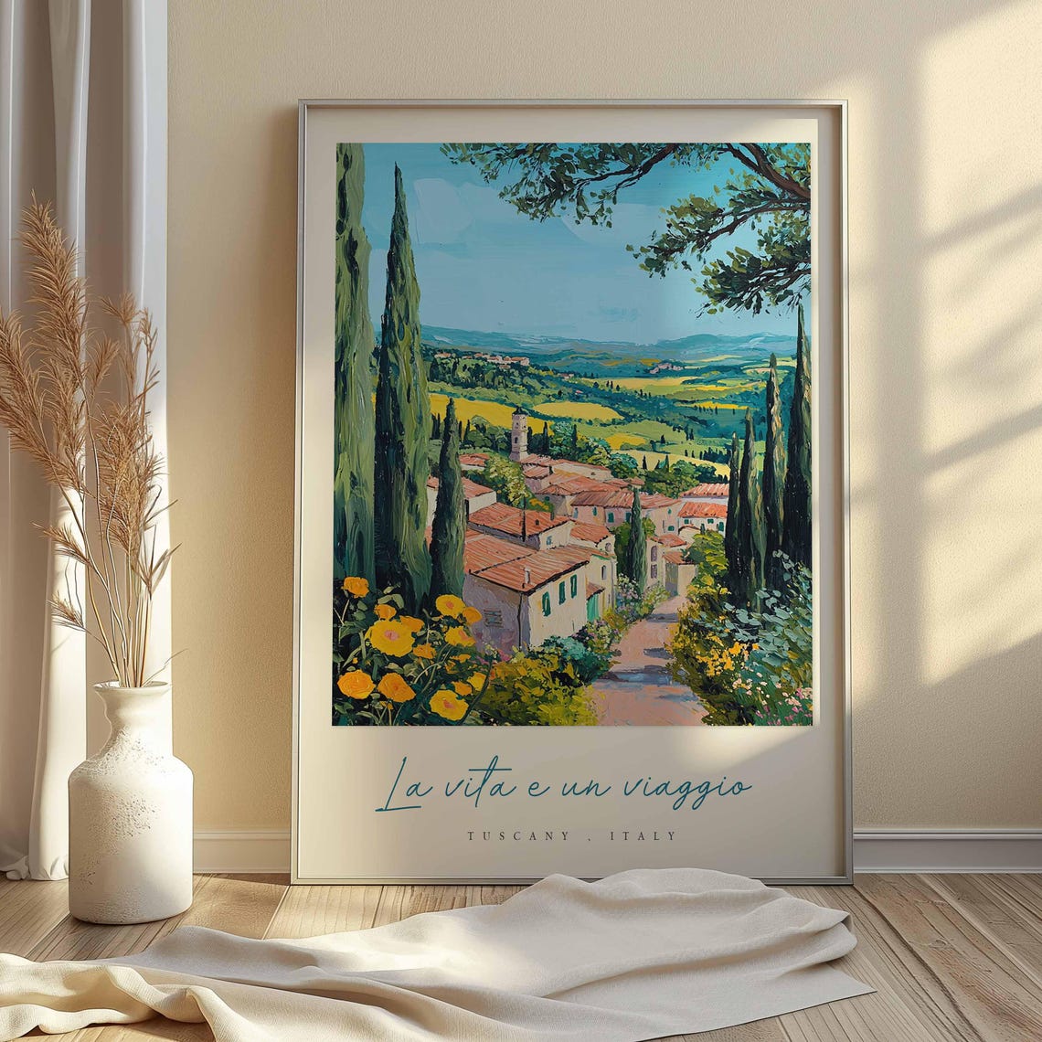 Tuscany Hilltop Village La Vita E Un Viaggio Valley Overlook Poster - Image 2