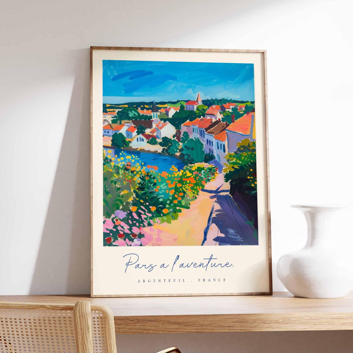 Argenteuil France Poster Hillside Village View Red Rooftops Art