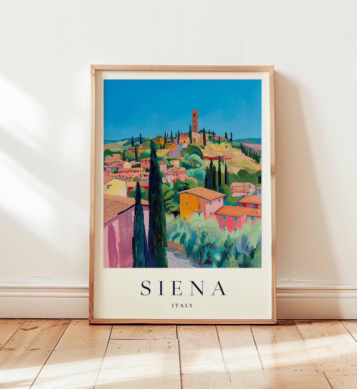Siena Italy Tuscany Hill Town Cypress Trees Sunny Travel Poster