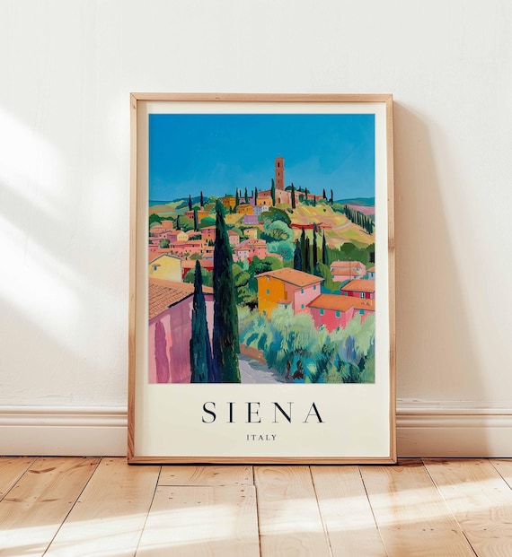 Siena Italy Tuscany Hill Town Cypress Trees Sunny Travel Poster