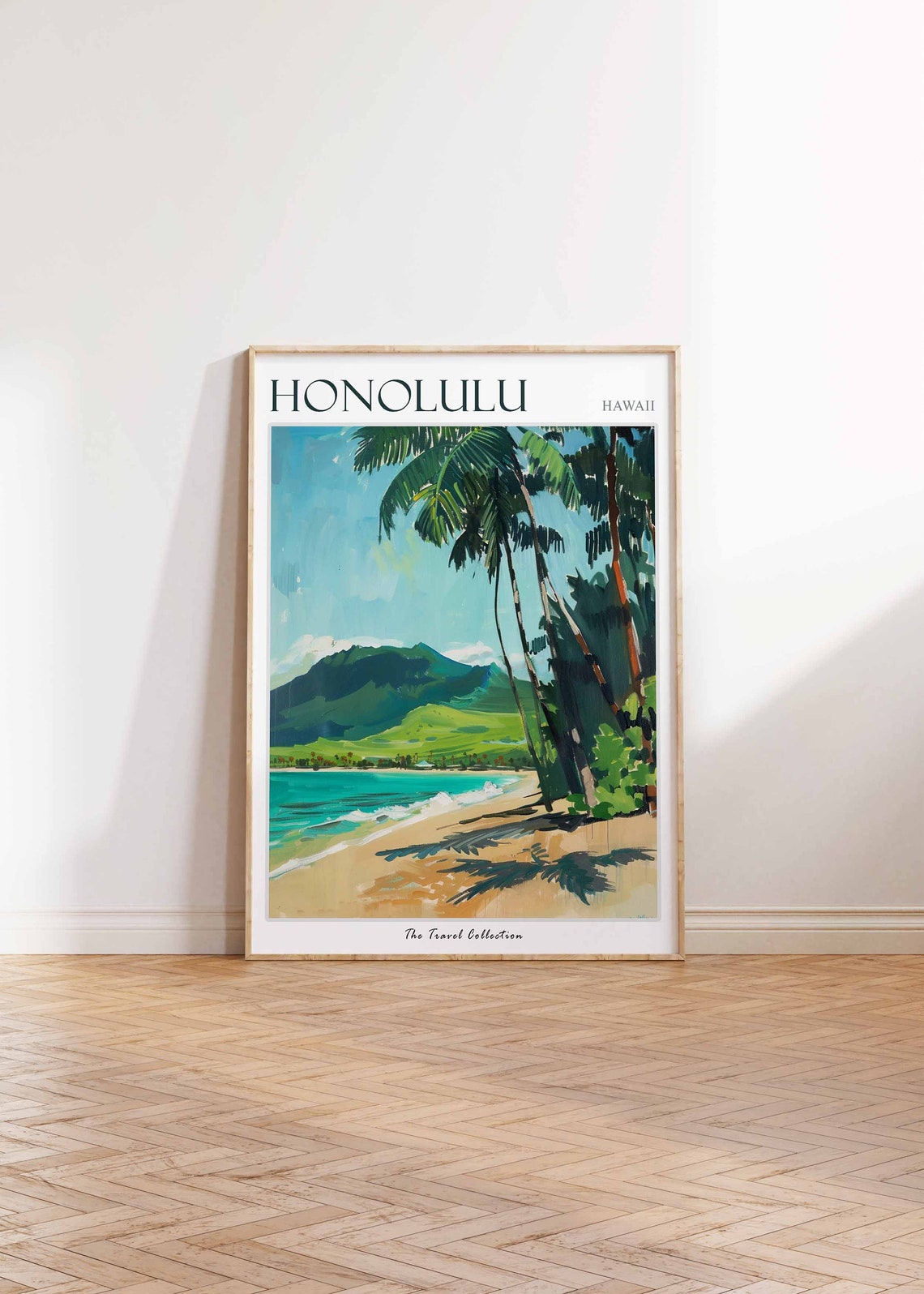 Honolulu Hawaii Tropical Island Palm Beach Painting Travel Poster - Image 2